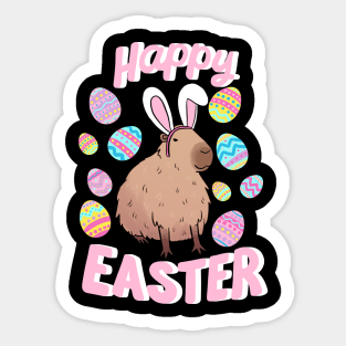 Happy easter funny capybara wearing bunny ears Sticker